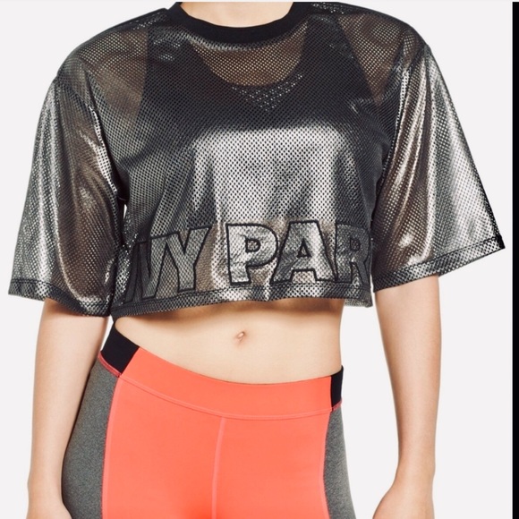 IVY PARK Tops - Ivy Park Logo Crop Metallic Mesh Top NWT